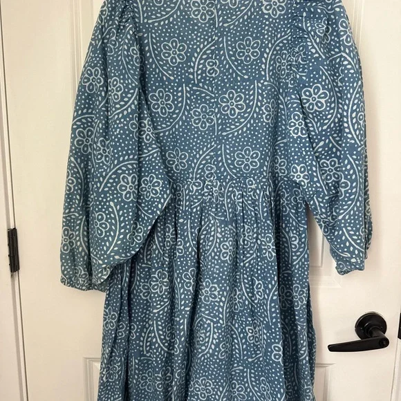 Madewell Light Blue Patterned Long Sleeve Dress - Picture 7 of 8